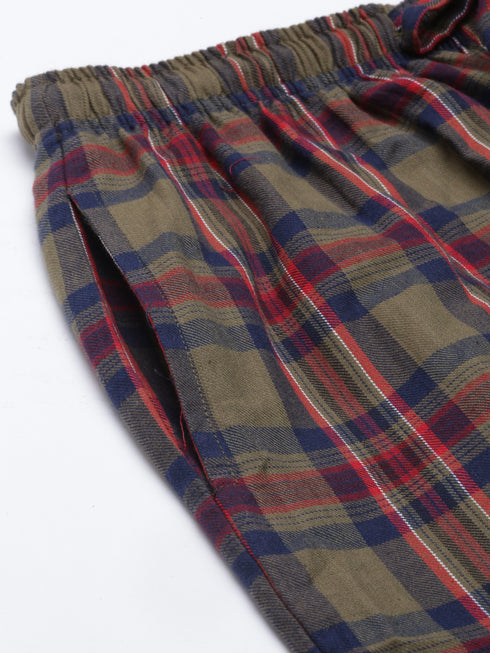 Olive Checked Pure Cotton Sleepsuit